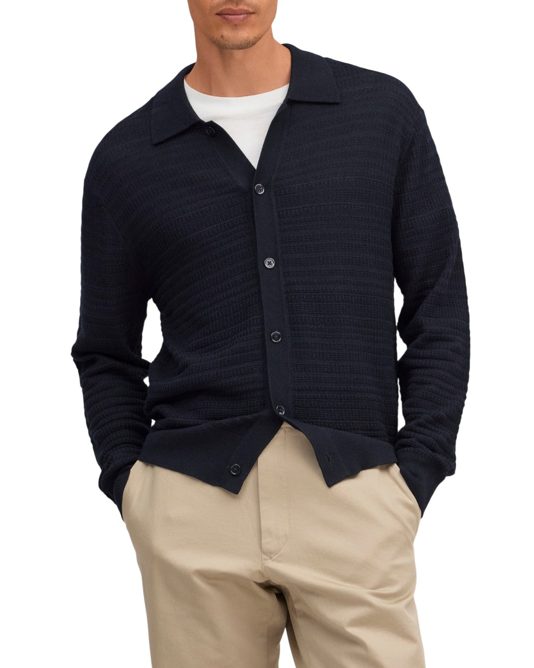 NN.07 Nate Wool Polo Cardigan Deep Navy – productbeeld 4 van 10