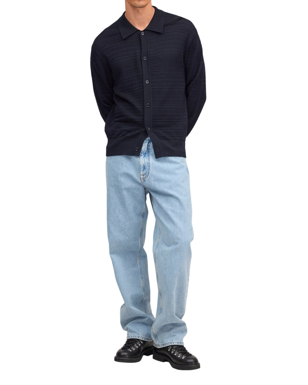 NN.07 Nate Wool Polo Cardigan Deep Navy – productbeeld 7 van 10
