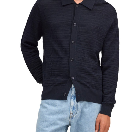 NN.07 Nate Wool Polo Cardigan Deep Navy – productbeeld 8 van 10