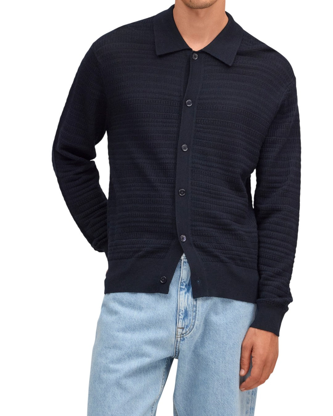 NN.07 Nate Wool Polo Cardigan Deep Navy – productbeeld 8 van 10
