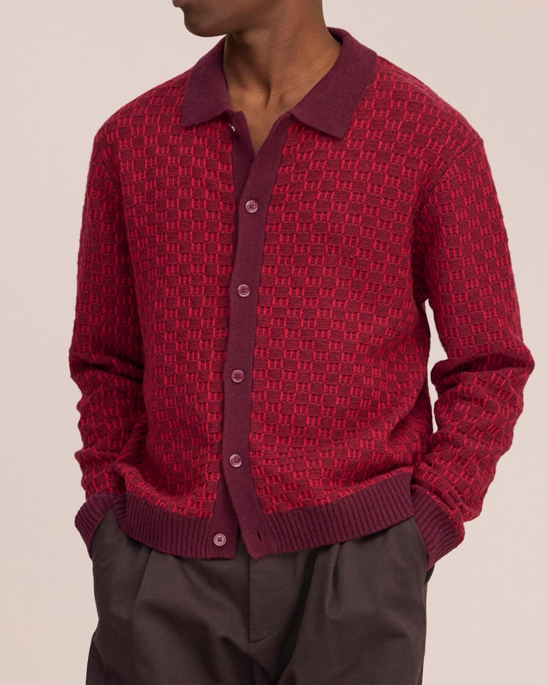 NN.07 Thor Winetasting rood bruine polo cardigan voorzijde