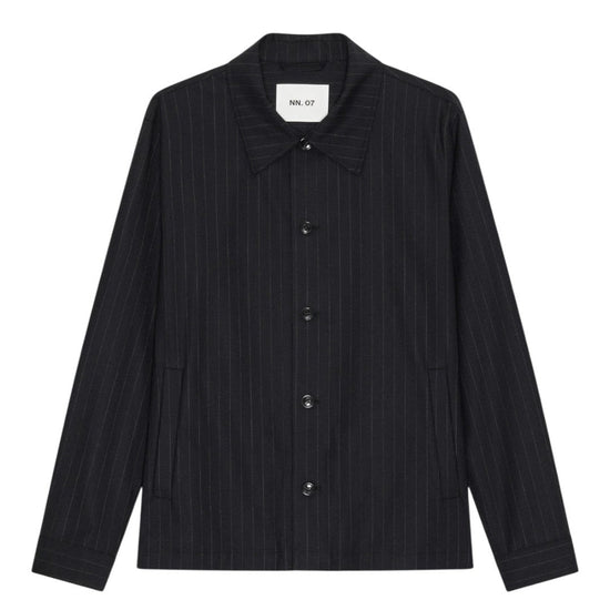 NN.07 Zander 10037 wool overshirt Navy Stripe - voorkant - Checkpoint Mol