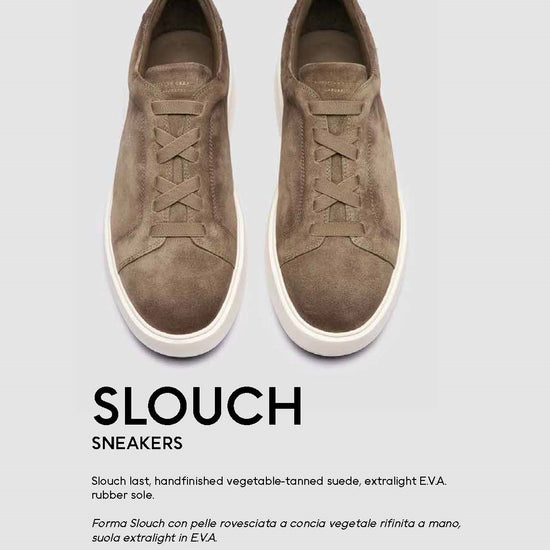 Handgemaakte Officine Creative suede schoenen met Italiaans vakmanschap bij Checkpoint Mol met uitleg over het model Slouch