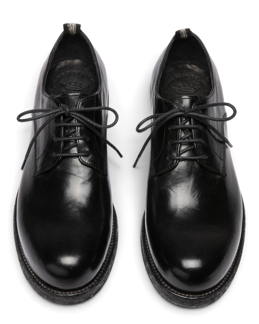 Paar Officine Creative Bulla DD 101 zwarte leren derby's van boven