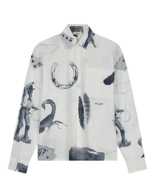 OLAF Cowboy AOP Boxy Hemd White/Navy - productfoto 1