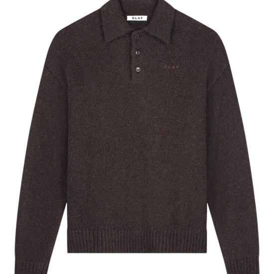 OLAF Oversized Knitted Longsleeve Polo Chocolate Plum - productfoto 1
