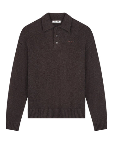 OLAF Oversized Knitted Longsleeve Polo Chocolate Plum - productfoto 1