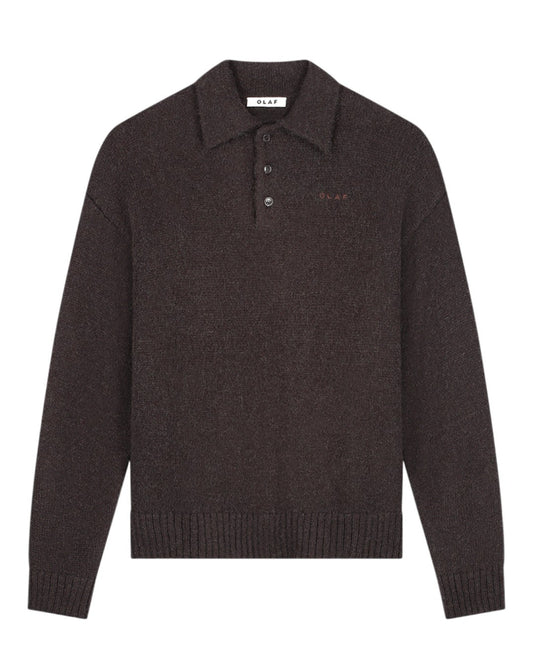 OLAF Oversized Knitted Longsleeve Polo Chocolate Plum - productfoto 1