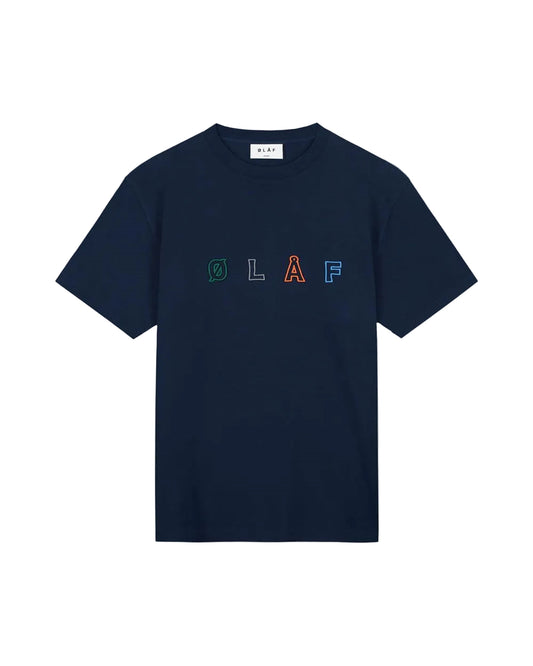 OLAF Navy Sans Embroidered Logo Cotton T-shirt – vooraanzicht