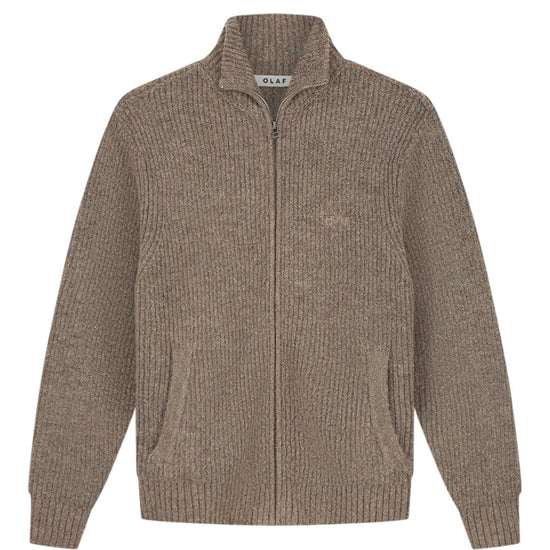 OLAF Signature Zip Knitted Mockneck Sweater Chocolate Plum - productfoto 1