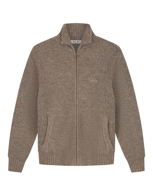 OLAF Signature Zip Knitted Mockneck Sweater Chocolate Plum - productfoto 1