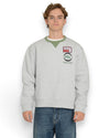 PAL Sporting Goods Pre Game Crewneck in Light Grey Marl, gedragen vooraanzicht met groene halsafwerking en borstlogo.