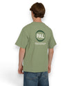 PAL Sporting Goods Pre Game T-shirt in Green, gedragen achteraanzicht met grote ronde PAL-print op de rug.