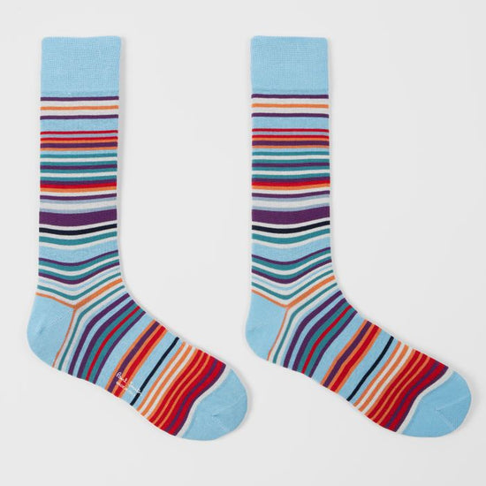 Paul Smith blauwe sokken met multicolour strepen, lichtblauw paar