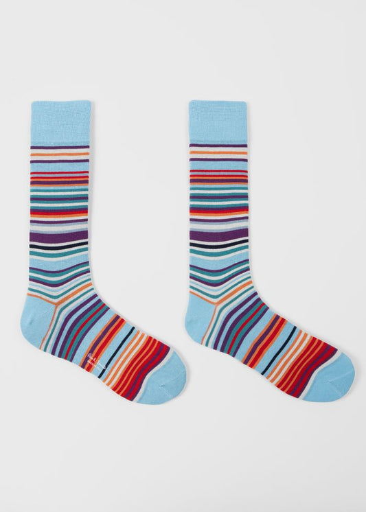 Paul Smith blauwe sokken met multicolour strepen, lichtblauw paar