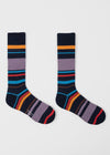 Paul Smith blauwe sokken met multicolour strepen, navy paar brede strepen