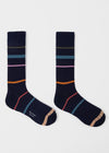 Paul Smith blauwe sokken met multicolour strepen, navy paar smalle strepen