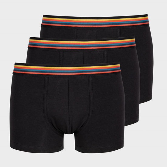 Drie zwarte Paul Smith trunks met multicolour gestreepte tailleband