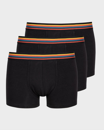 Drie zwarte Paul Smith trunks met multicolour gestreepte tailleband