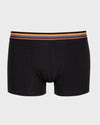 Zwarte Paul Smith trunk met multicolour gestreepte tailleband, vooraanzicht