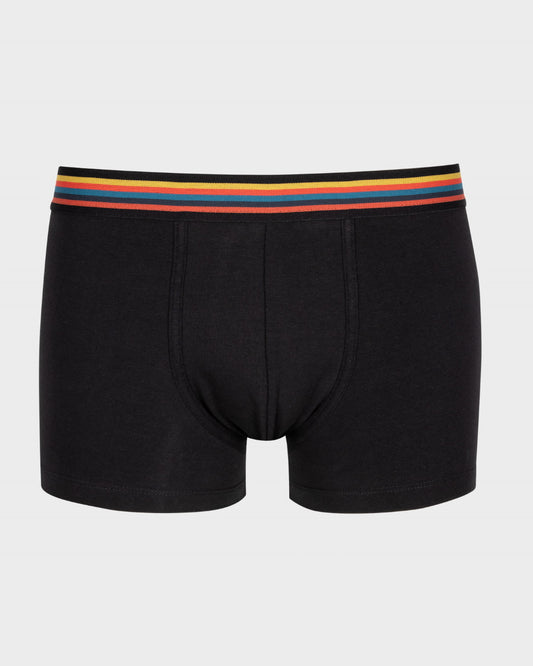 Zwarte Paul Smith trunk met multicolour gestreepte tailleband, vooraanzicht