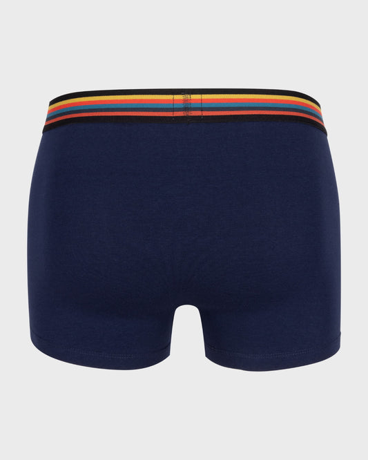 Navy Paul Smith trunk met multicolour gestreepte tailleband, achteraanzicht