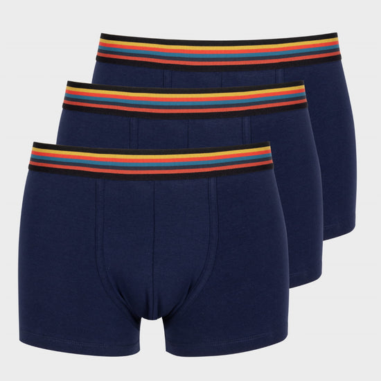 Drie navy Paul Smith trunks met multicolour gestreepte tailleband