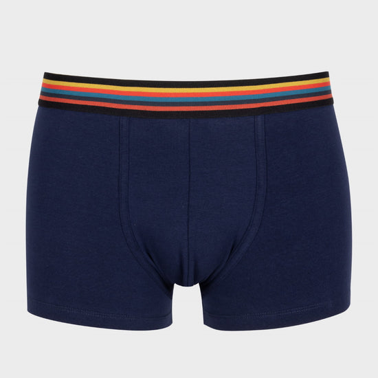 Navy Paul Smith trunk met multicolour gestreepte tailleband, vooraanzicht