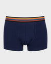 Navy Paul Smith trunk met multicolour gestreepte tailleband, vooraanzicht