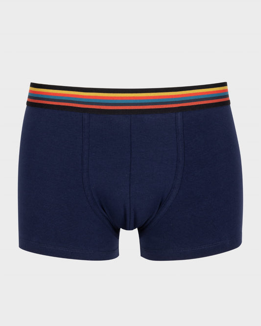 Navy Paul Smith trunk met multicolour gestreepte tailleband, vooraanzicht
