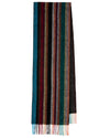 Paul Smith Allover Stripe sjaal met blauwe, bordeaux en warme strepen, volledig afgebeeld