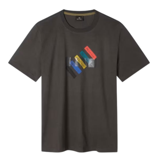 Paul Smith donkergrijs T-shirt met gekleurde Barcode-print, productfoto vooraanzicht