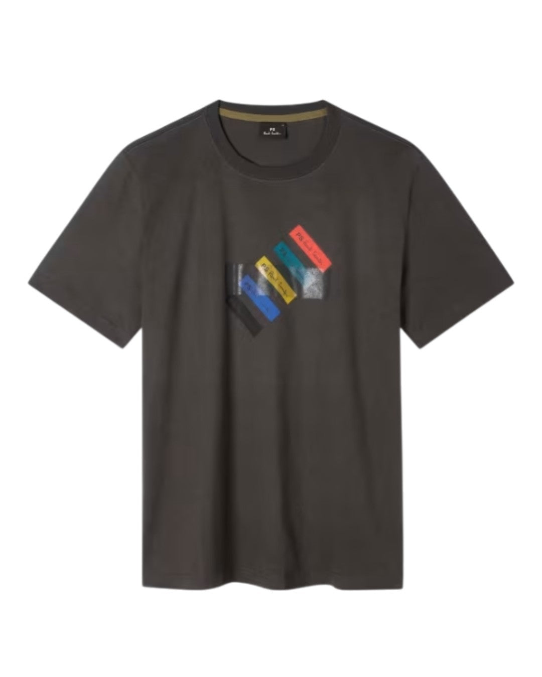 Paul Smith donkergrijs T-shirt met gekleurde Barcode-print, productfoto vooraanzicht