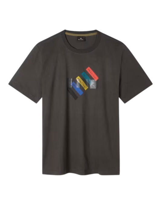 Paul Smith donkergrijs T-shirt met gekleurde Barcode-print, productfoto vooraanzicht