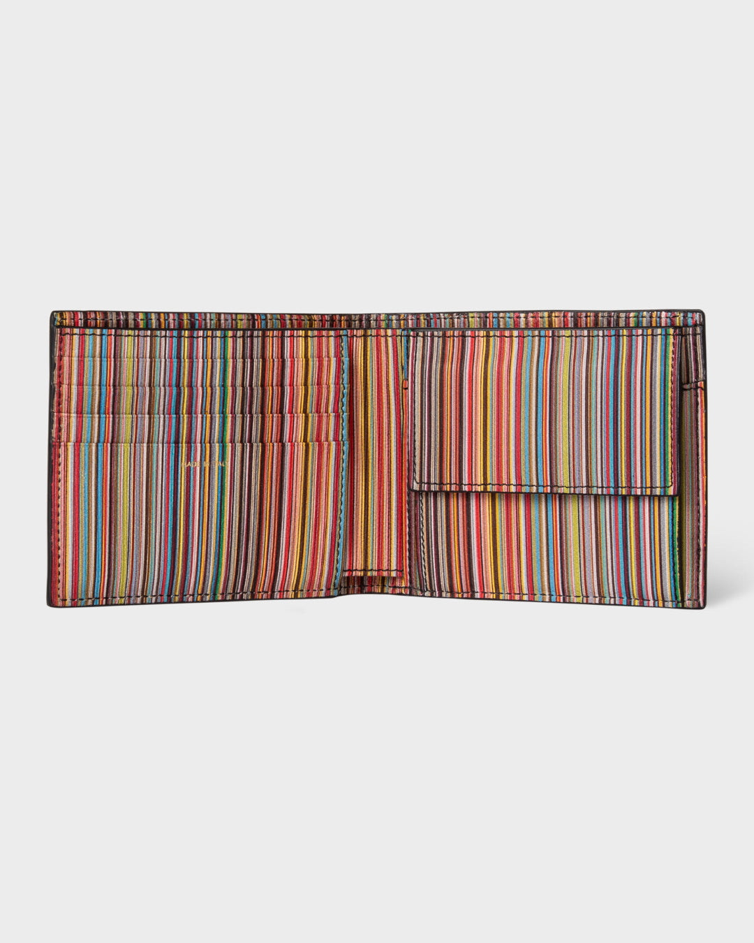 Binnenzijde van de Paul Smith bifold portefeuille met meerkleurige Signature Stripe