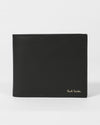 Zwarte leren Paul Smith bifold portefeuille, buitenzijde met goudkleurig logo