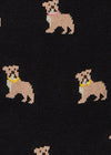 Detail van het bulldogmotief op de zwarte Paul Smith sokken