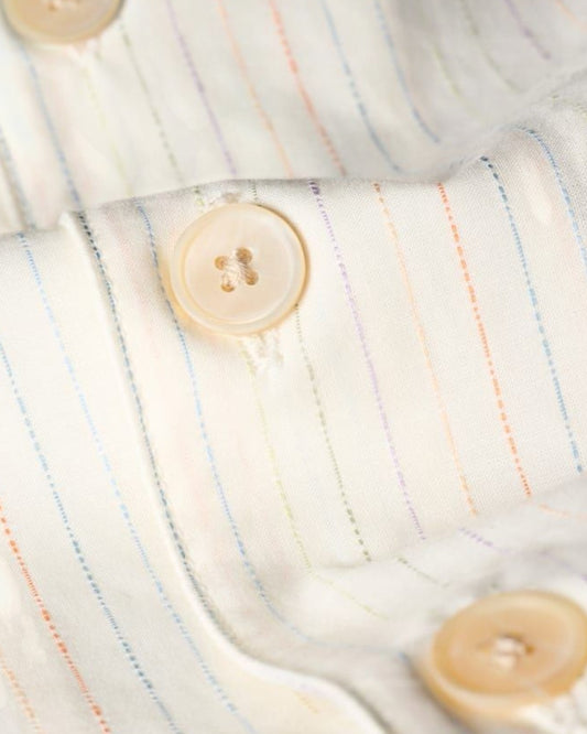 Paul Smith licht hemd met fijne multicolour strepen, detail knoopsluiting
