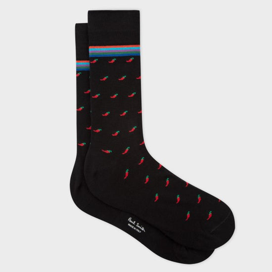 Paul Smith Chilli sokken in zwart met rood-groen chilipepermotief