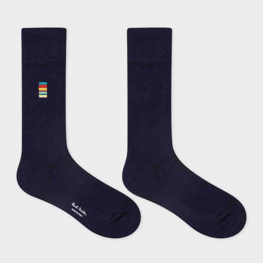 Paul Smith Elton navy sokken met klein streepdetail, paar naast elkaar