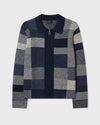 Paul Smith Navy Grey Tonal Patchwork Wool Blend Zip Through Cardigan – vooraanzicht