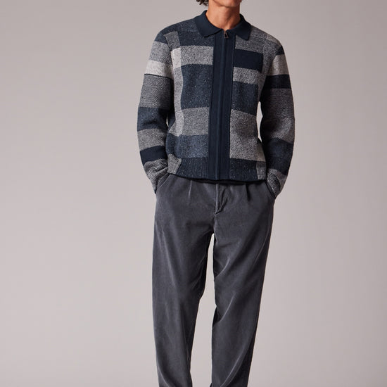 Paul Smith Navy Grey Tonal Patchwork Wool Blend Zip Through Cardigan – productbeeld 4