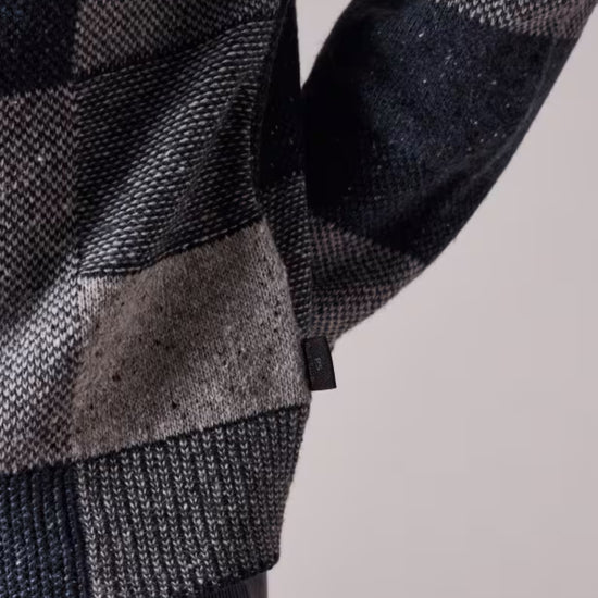 Paul Smith Navy Grey Tonal Patchwork Wool Blend Zip Through Cardigan – productbeeld 5