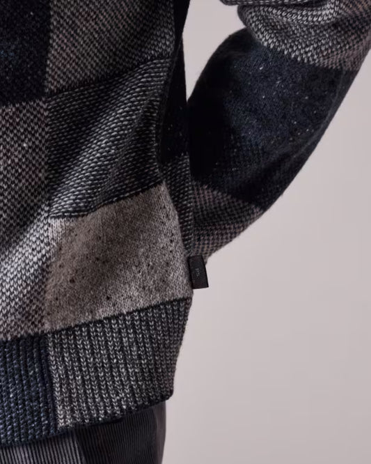 Paul Smith Navy Grey Tonal Patchwork Wool Blend Zip Through Cardigan – productbeeld 5