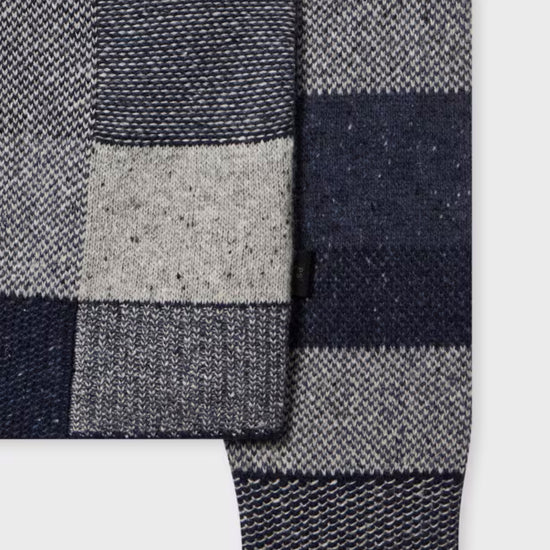 Paul Smith Navy Grey Tonal Patchwork Wool Blend Zip Through Cardigan – productbeeld 6