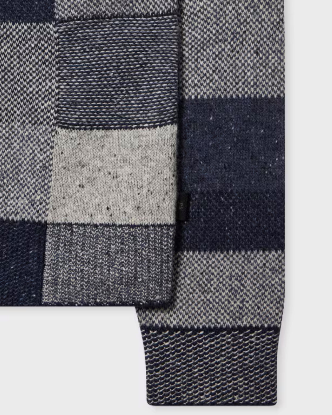 Paul Smith Navy Grey Tonal Patchwork Wool Blend Zip Through Cardigan – productbeeld 6