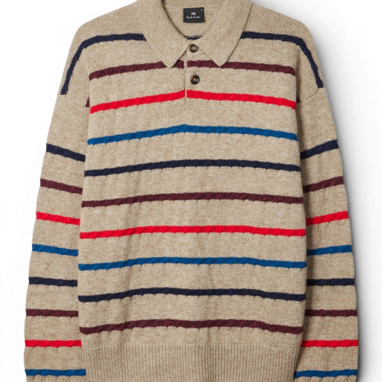 Paul Smith Light Tan Striped Wool Blend Knitted Pullover – productbeeld 2