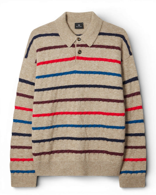 Paul Smith Light Tan Striped Wool Blend Knitted Pullover – productbeeld 2