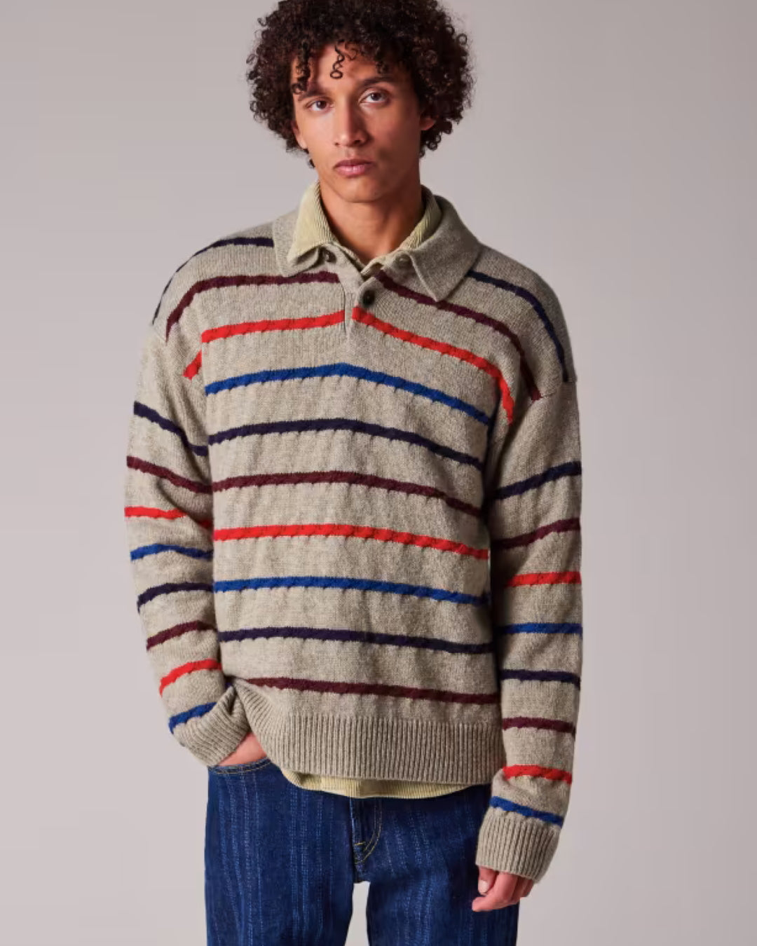 Paul Smith Light Tan Striped Wool Blend Knitted Pullover – productbeeld 3