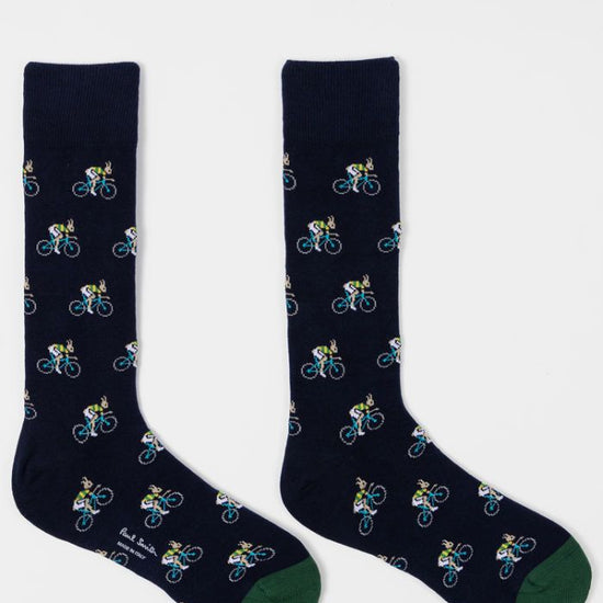 Paul Smith Rabbits sokken met fietsende konijnen, navy paar